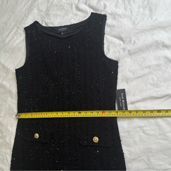 Isaac Mizrahi New York Black Sequin Tweed Sheath Dress Gold Buttons Size M - Picture 13 of 14
